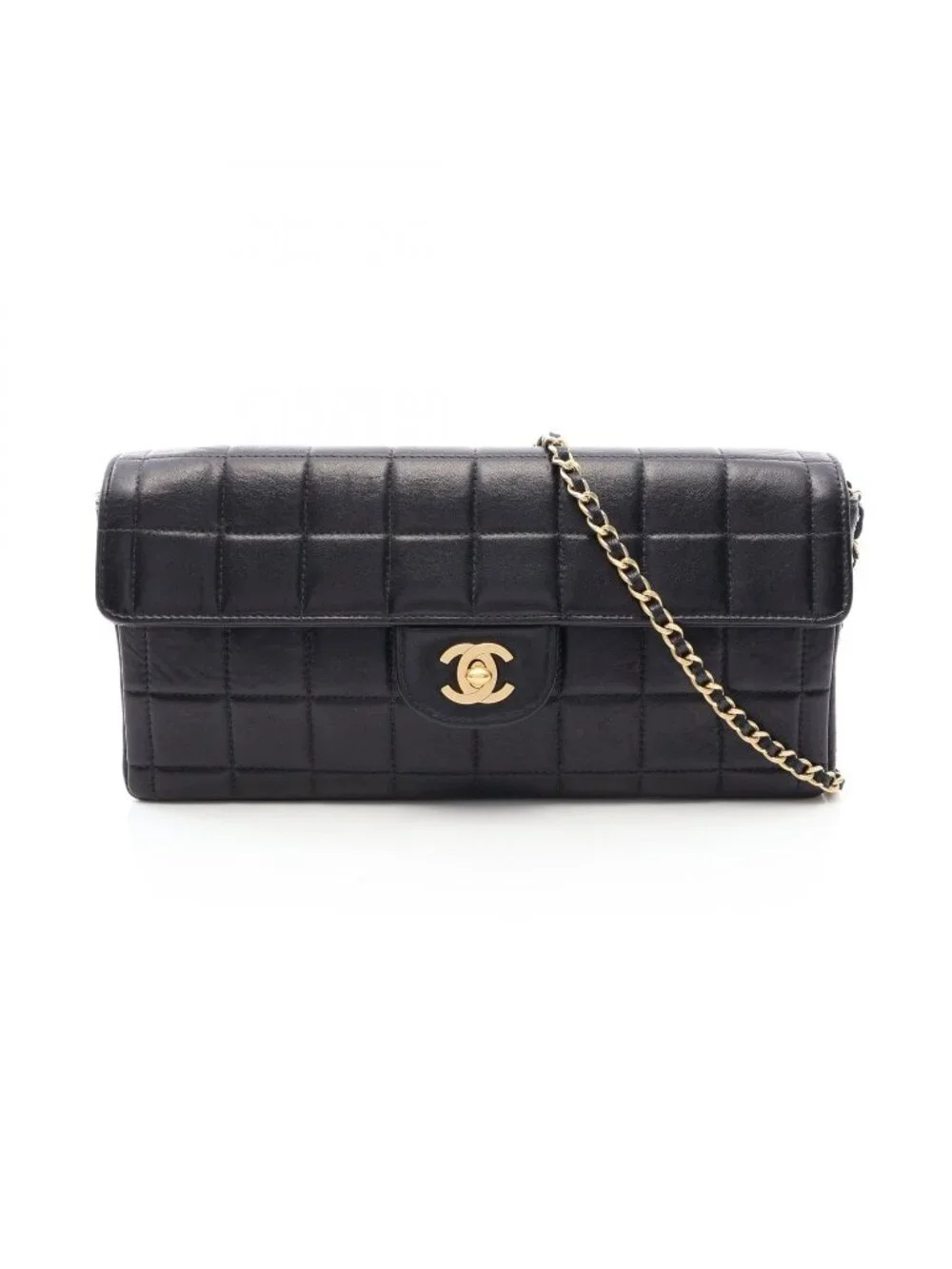 Chanel Shoulder Bag Choco Bar Black Lambskin East West Chain